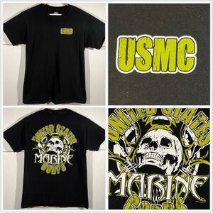 USMC United States Marine Corps Black Skull T Shirt Sz Medium VTG Y2K 2010 Grunt